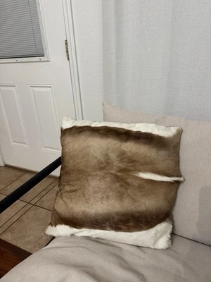 Rustic Genuine Animal Hide Decorative Pillow – Natural Hair-on-Hide Cushion - Image 1 of 4