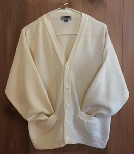 Cardigan Sweater Mens SzMed Ivory Grandpa Sweater Pockets Made In USA - Picture 1 of 10