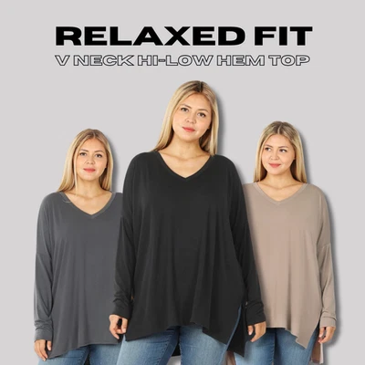 1X 2X Camiseta túnica talla grande para mujer cuello en V manga larga calce suelto talla grande Foto 1 de 2