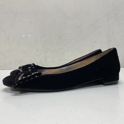 Vince Camuto Black Velvet Studded Bow Flats Women's Size 7.5 - Image 1 of 4