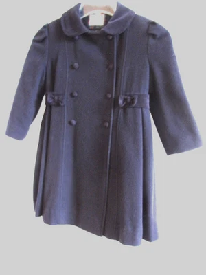 ROTHSCHILD VINTAGE ADORABLE NAVY BLUE DOUBLE BREASTED BELTED BACK  WOOL COAT  4 - Image 1 of 4