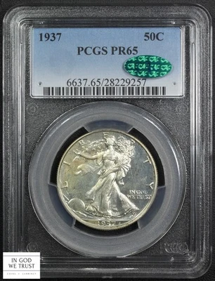 1937 Proof Walking Liberty Silver Half Dollar 50C PCGS PR 65 CAC - Image 1 of 4