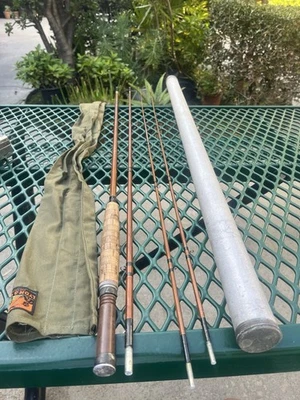 9’ Lyon & Coulson/Bamboo Fly Rod 4 peças saco e tubo vintage   - Imagem 1 de 4