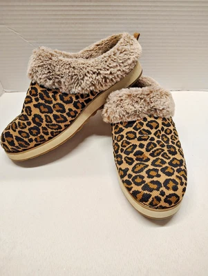 Bobs Skechers Ladies SZ 7.5 Leopard Print Mule Slippers Memory Foam Brown  VGC! - Image 1 of 4