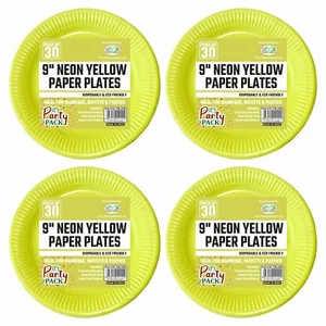 120 pcs Disposable Paper Plates 9" Round Dessert Plate Neon Yellow Party Plates - Picture 1 of 19