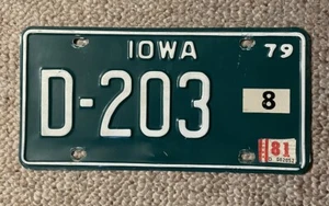 Distribuidor Iowa 1979 placa de matrícula blanca/verde D-203 muy buen estado - Imagen 1 de 1