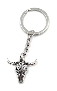 Schlüsselanhänger Bullenkopf gemustert Stierkopf Geweih silber Anhänger Keychain - Bild 1 von 5