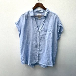 Rachel Zoe 100% Linen Blouse Top Womens Size XL Blue Beachy Coastal - Picture 1 of 6