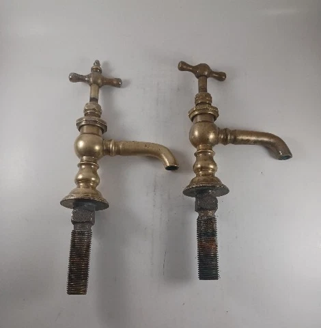 Antique Victorian Brass Sink Faucets, Pair Cover
