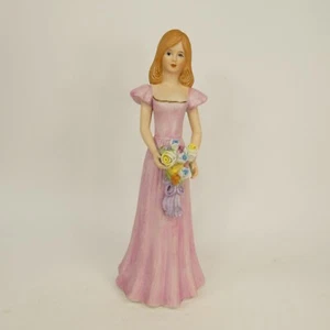 Enesco Figurine Girl standing with flowers in long pink dress 7" tall  SGJHW - Picture 1 of 10