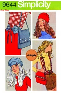 70s Belts, Cap/Beanie/Shoulder Bag, Simplicity 9644, Sewing Pattern Reproduction - Picture 1 of 2