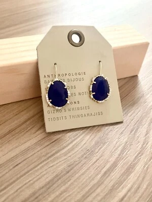 Pendientes colgantes Anthropologie medianos renacimiento enchapados en oro 14K latón azul marino nuevos con etiquetas Foto 1 de 4