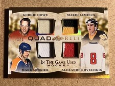 2022/23 Leaf In The Game Used  Quad Relic 1/1 Howe Lemieux Messier Ovechkin