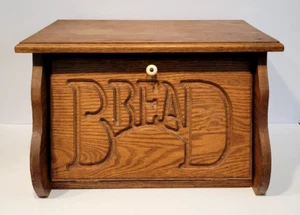 Vintage Wood Carved Wooden Bread Box Bin Engraved Wording Handcrafted R&B Marcum - Picture 1 of 9