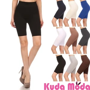 Women Basic Solid Color Stretch Bike Shorts Fitness Workout Shorts Yoga Shorts - Picture 1 of 29
