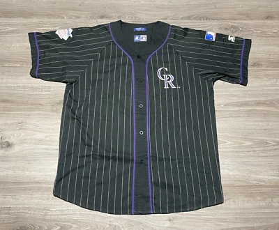 Camiseta deportiva cosida a rayas vintage de los 90 de los Colorado Rockies MLB talla XL Foto 1 de 4