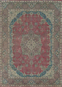 Pink 10x13 Living Room Rug Vintage Wool Tebriz Hand-knotted Traditional Carpet - Picture 1 of 20