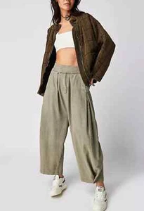 Free People Women's Green Cool Harbor Wide Leg Pant In Serpant Army Sz XL NEW - Picture 1 of 16