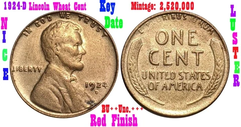 1924-D Lincoln Wheat Cent - KEY DATE - SUPERB!! GEM BU RED SUPERB!! Cover