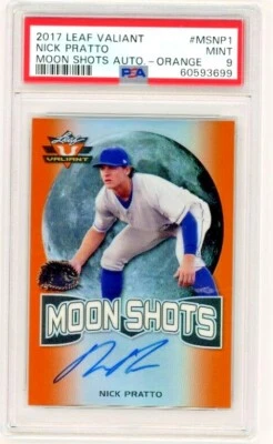 3027 LEAF VALIANT MOON SHOTS AUTO - ORANGE #/25 NICK PRATTO PSA 9 POP 2 - Image 1 of 2