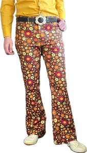 Mens FLARES Retro Flower Mens Bell Bottoms Hippie vtg trousers 60's 70s Psych - Picture 1 of 5