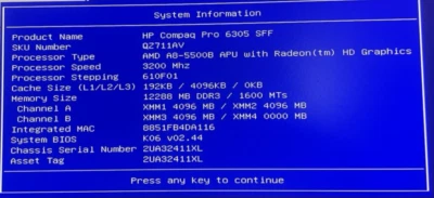 HP Compaq Pro 6305 SFF PC w/ AMD A8-5500B 3.20GHz 12GB RAM 500GB HDD - Image 1 of 4