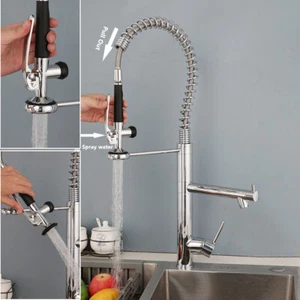 Grifo de cocina alto cromo giratorio y tirar hacia abajo pulverizador latón grifos mezcladores de un solo orificio - Imagen 1 de 14