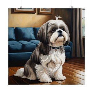 Majestic Shih Tzu Oil Painting - Elegant Dog Art for Living Room Decor - Picture 1 of 29