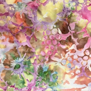 Rose Green multicolor batik of organic shapes 1yd 12in 100% cotton quilt or sew - Picture 1 of 6
