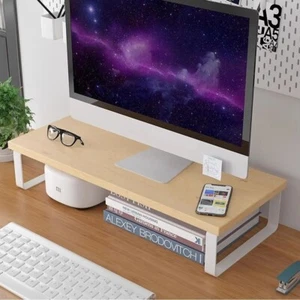 Laptop Stand Wooden Monitor Riser Desktop Organizer - Picture 1 of 15