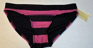 Michael Kors Bikini Bottom Small Rugby Stripes High Waisted Black & Pink - Picture 1 of 6