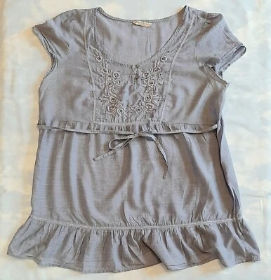 *Gorgeous* M&S Indigo/ UK14/ Blue Chambray Cotton Top/ embroidered/ beaded/ VGC - Image 1 of 4