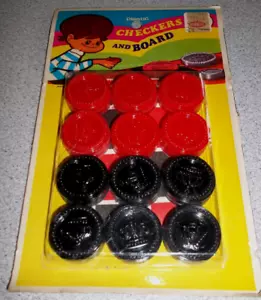 Vtg NIP Checkers & Board 24 Plastic Checkers with Folding Mat Sealed Hong Kong - Picture 1 of 5