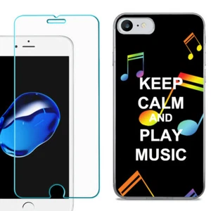 TPU Case for Apple iPhone SE 2020, w/ Tempered Glass - Keep Calm Music - Picture 1 of 2