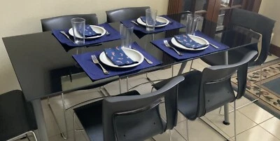 Ikea Galant Glass Table/Desk with 6 Rhythm Stylex Chairs - Image 1 of 4