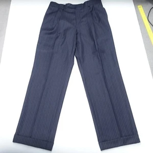 Nautica Dress Pants Men's 34 X 32 Navy Striped 100% Wool Pleated Cuffed Classic - Picture 1 of 8