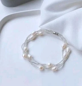 Luxus Perlenarmband mit echten Süßwasserperlen und magnetischem Verschluss Edel - Bild 1 von 6