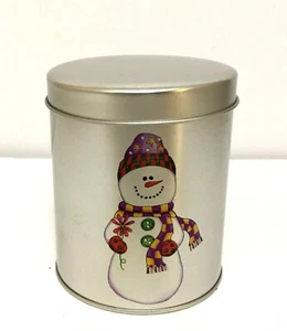Silvertone Round Christmas Tin Snowman Pattern - Picture 1 of 7