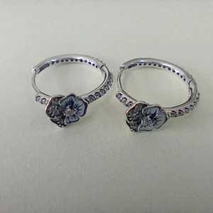 ALE S925 Plata Pandora Azul Pensamiento Flor Aro Pendientes Con Bolsa de Regalo - Imagen 1 de 4