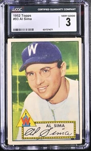 1952 Topps #93 Al Sima Washington Senators - Rookie Card - CGC 3 VG - Picture 1 of 2