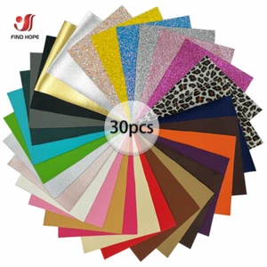 30pcs Sheets Fine Glitter Faux PU Leather Vinyl Fabric Bows Handmade 20*15cm - Picture 1 of 9
