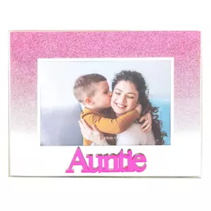 Chic Pink Glitter Auntie Glass Picture Frame with Acrylic Letters - 5" x 3.5"... - Picture 1 of 1