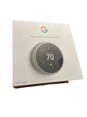 NEW! Google Nest Learning Thermostat 3rd Generation T3007ES Stainless Steel - Image 1 of 4