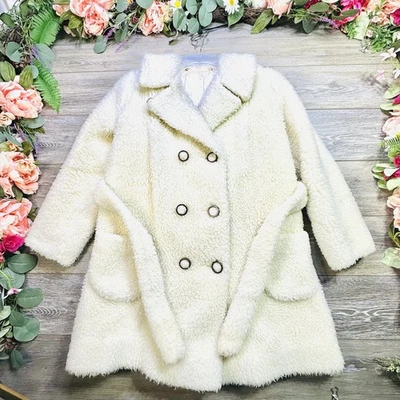 Abrigo de peluche Sherpa difuso años 50 60 pequeño hecho en unión hecho en EE. UU. marfil Foto 1 de 4