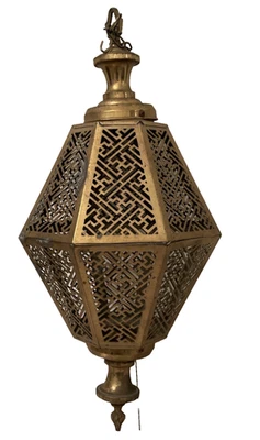 Candelabro de latón MCM de colección linterna colgante accesorio de techo artesanal 24" Foto 1 de 4