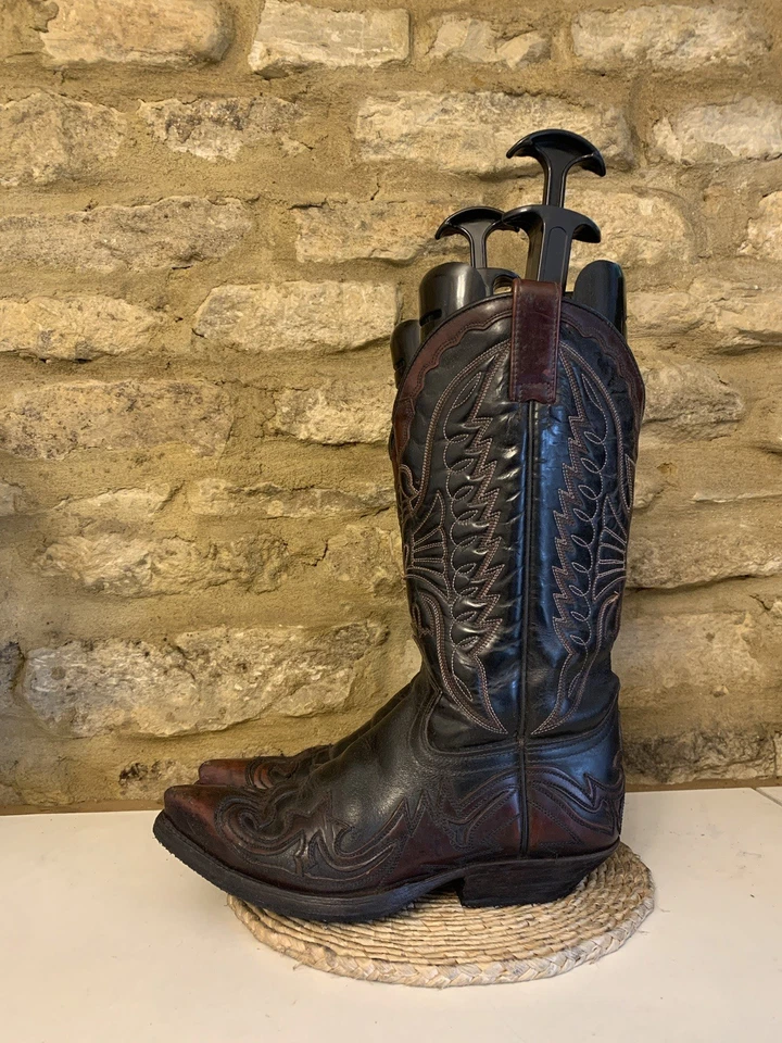 Vintage Sendra Boots Black Burgundy Leather Cowboy Size UK 4 EU37 Mid Calf - Image 1 of 4