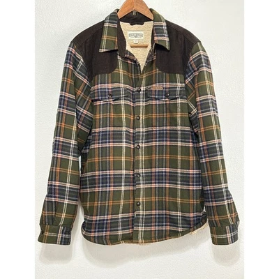 Field & Stream Sherpa Lined Green Flannel Barn Jacket L Corduroy Shoulders  - Image 1 of 4