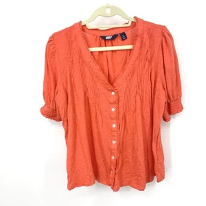 Camisa Lands End Mujer Talla Grande 14 16 Coral Naranja Botón Frontal Top Elástica - Imagen 1 de 7