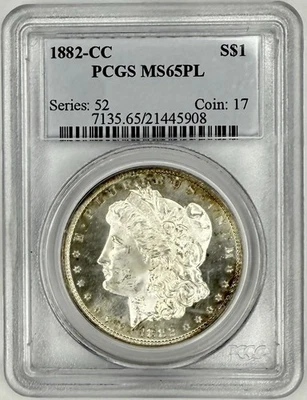 1882 CC Morgan Silver Dollar $1 PCGS MS65 PL‼️CAMEO APPEARANCE - PROOF LIKE‼️ - Image 1 of 2