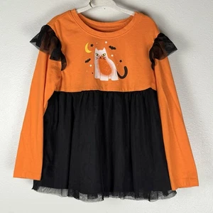Cat & Jack Girls Halloween Shirt Dress Size 5T Peplum Orange & Black Longsleeve - Picture 1 of 6